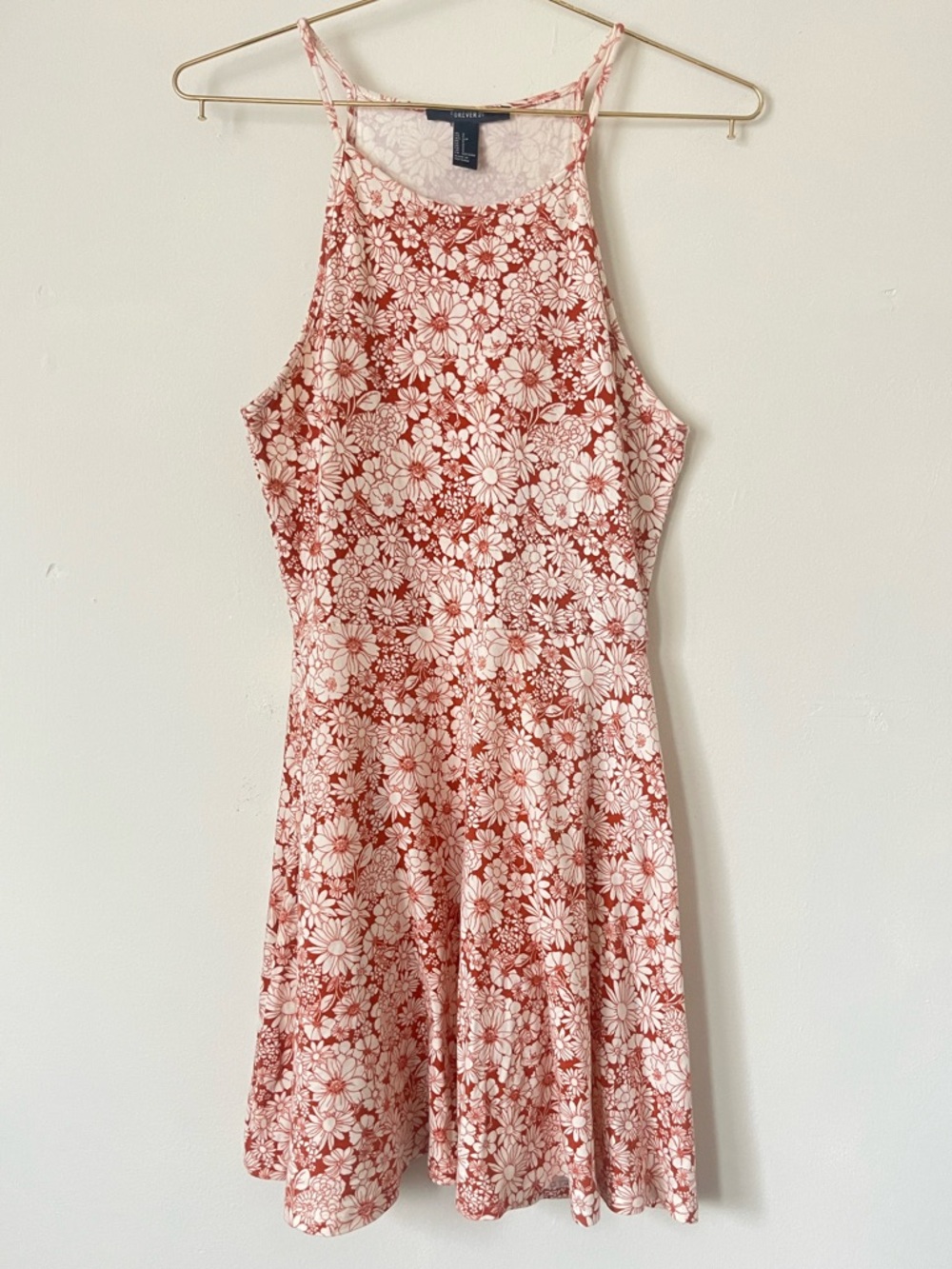 Forever21 Floral Halter Cottagecore summer Sundress Rust & Cream size S